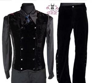 Men Corset Vest Fashion Durable, Black Velvet Steel Boned Corset Vest With Pant - Picture 1 of 6