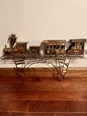Large Brutalist Wall Sculpture, Torch Cut ‘Evans Jere Style’ Train And Bridge - Image 1 of 4