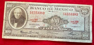 1965 Mexico 100 Pesos Miguel Hidalgo Banknote Money SERIE BBI PREFIX S 4553383 - Picture 1 of 2