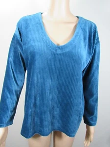 J.Jill Plush Knit Corduroy Top V-Neck Relaxed Boxy Fit Rich Teal Women's SP - Picture 1 of 9