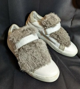 Moncler Women’s Lucie Rabbit Fur Trim White Sneakers Size 39 EU HTF  - Picture 1 of 11