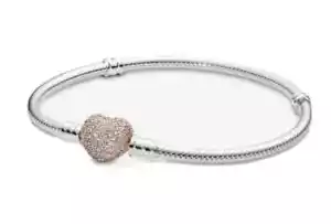 PANDORA Bettelarmband Roségold/CZ Pave Herzverschluss - Bild 1 von 3
