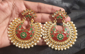 Kundan Meenakari Chandbali Indian Earrings Women Beaded Earrings Wedding Jewelry
