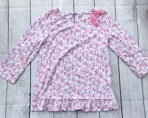 Crown & Ivy Girl's Large Pink Floral 3/4 Length Sleeve Shirt w/ Ruffle Hem - Picture 1 of 3