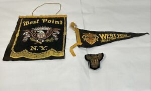 West Point Felt Pennant USMA Banner Bullion Patch Lot x3 Military Academy Vtg
