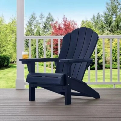 Silla Adirondack Resina Muebles Exterior AZUL OSCURO Portavasos Impermeable Jardín Foto 1 de 4