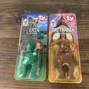 1999 TY Beanie Babies Britannia Erin The Bear McDonalds Lot Set of 2 - Picture 1 of 9
