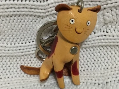 Hand Made Embossed Genuine Leather Cat Key Chain/Key Ring - Image 1 of 4