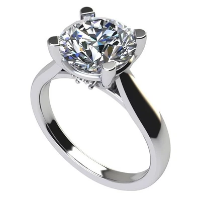Platinum Plated Sterling Silver 4 CTW Round Zirconia Engagement Ring - Size 6 - Image 1 of 4