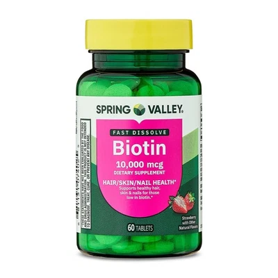 Spring Valley Fast-Dissolve Biotin Dietary Supplement, 10,000 mcg, 60 Count - Image 1 of 4