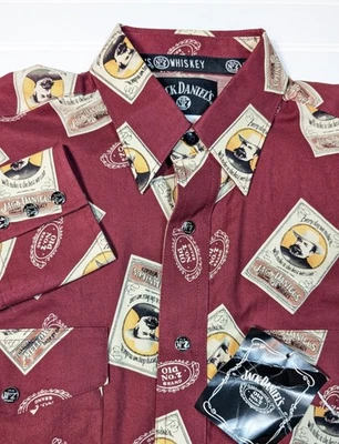 NUEVO Jack Daniels No. Camisa a Presión 7 Negra Perla MEDIANA Estampado Completo Western Nueva Con Etiquetas Foto 1 de 4