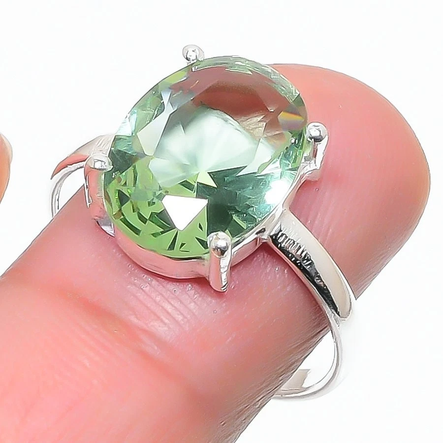 Green Amethyst Gemstone 925 Sterling Silver Jewelry All Size Ring For Gift - Image 1 of 1