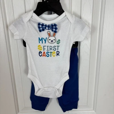 Koala Kids My First Easter Outfit Set Newborn Bunny Bowtie Bodysuit Pants NWOT - Image 1 of 3