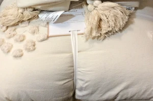 Trapunta Pottery Barn Teen Luna trapuntata F/Q avorio piena/regina boho nuova con etichette pom cotone - Foto 1 di 1