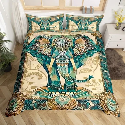 Boho Elephant Duvet Cover Queen Size,Mandala Pattern Comforter Cover with 2 P... - Image 1 of 4