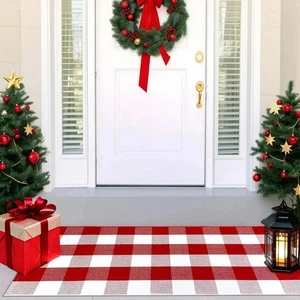 Cotton Buffalo Plaid Rug Red&White Check Rugs 23.6"X51" Hand-Woven Indoor or ... - Picture 1 of 9