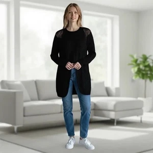 EILEEN FISHER Wollpullover Strickjacke Damen Größe Large zierlich offen Strick schwarz - Bild 1 von 7