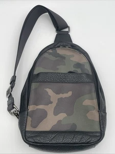 Auth COACH Camouflage Charles Body Bag F29713 Khaki Brown Black PVC Leather - - Picture 1 of 15