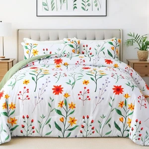 Queen Comforter Set Green 3 Pieces Bed in a Bag, Colorful Floral Bedding Sets... - Foto 1 di 7