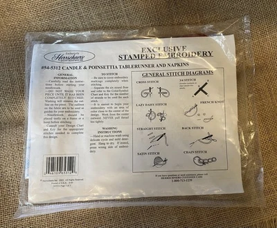 Herrschners Table Runner 4 Napkins Candle & Poinsettia Cross Stitch 54-5312 NIP