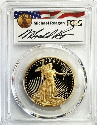 2011 W GOLD US REAGAN LEGACY ETIQUETA ASSINADA $50 AMERICAN EAGLE 1OZ PCGS PR 70 DCAM - Imagem 1 de 2