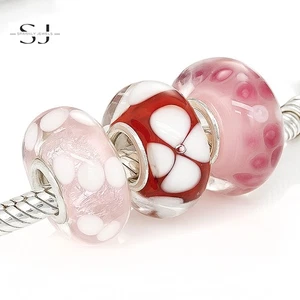 925 Sterling Silver Pink & Red Murano Charm Bracelet Bead Set for Bracelets - Picture 1 of 3