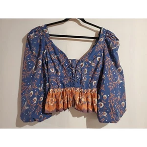Love The Label Peplum Crop Corset Blouson Balloon Smocked Top Size XS Fairy Boho - Picture 1 of 10