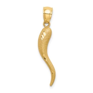 10K Yellow Gold Solid Diamond-cut Italian Horn Charm Pendant 1.73g, L-30mm W-5mm - Picture 1 of 4