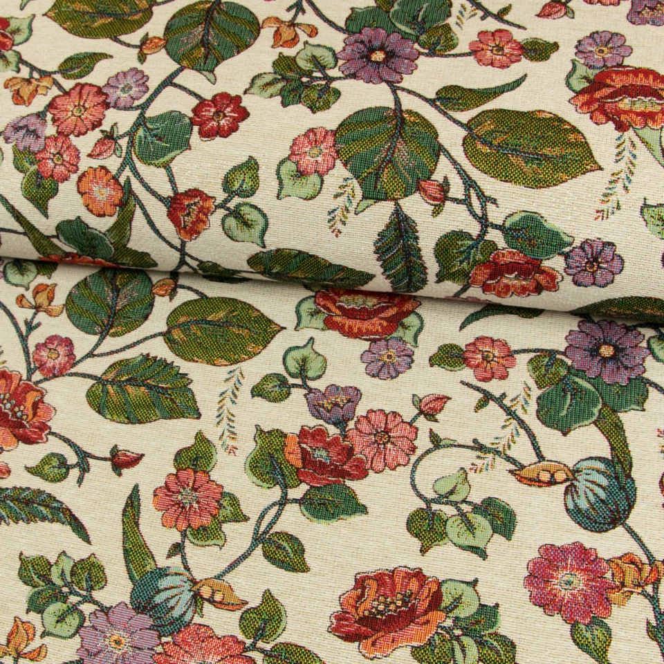 Gobelin Stoff Blumenranke natur bunt Dekorationen Taschen Vorhänge (Prei=0,5m) - Bild 1 von 4