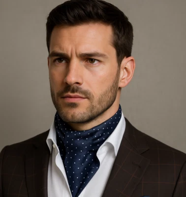 Mini bufanda de corbata de seda a lunares cielo azul marino premium para hombre corbata Ascot regalo elegante Foto 1 de 4