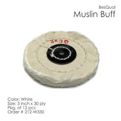 BESQUAL Dental Lab 12-pieces White Muslin Buff Wheel 3" x 30-ply new