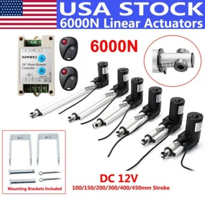 Электрический линейный привод 12 В 1320 фунтов с кронштейнами контроллера двигатель постоянного тока подъем 6000N - Изображение 1 из 4
