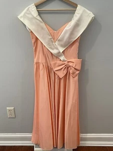 Vintage 80s Peach Bridesmaid Party Prom Dress Formal Gown Sz 15/16 - Picture 1 of 13