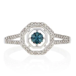 NEW .33ctw Round Brilliant Diamond Ring - Sterling Silver Cluster Halo Women's - Picture 1 of 9
