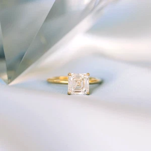  14k Gelbgold Ring zertifiziert IGI 1,50 Ct Asscher Lab Created Diamant - Bild 1 von 9
