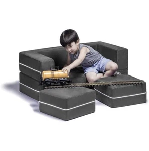 Zipline Modular Kids Loveseat Couch Ottoman Fold Out Lounger Charcoal NEW USA - Picture 1 of 5