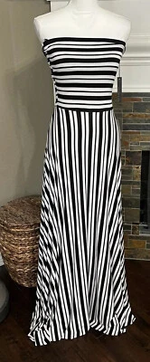 Felicity & Coco jersey strapless maxi Dress Striped Black White NWT NEW Sz Small - Image 1 of 4