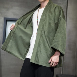 Chinese Style Mens Corduroy Coat Loose Retro Tang Zhuang Jacket Kimono Casual - Picture 1 of 8