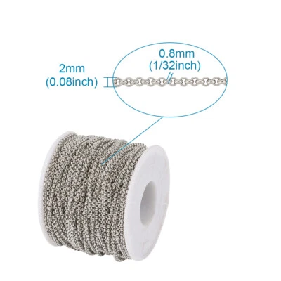 82ft/Roll 304 Stainless Steel Cross Rolo Chains Unwelded Tiny String Spool 2mm - Image 1 of 4