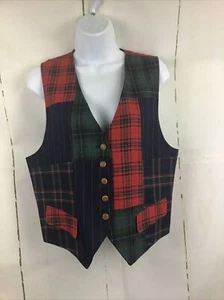 Vintage Liz Sports Petites Multi Color Patchwork Button Up Vest Sz. M Petite - Picture 1 of 17