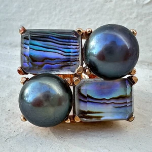 Modern Honora Freshwater Pearl & Abalone Size 5 Cocktail Ring in Rosy Bronze - Picture 1 of 9