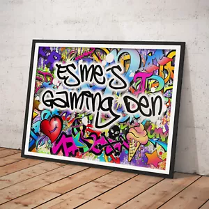 Nombre Personalizado Graffiti Impresión Arte en Pared - Niños Niñas Niños Dormitorio Calle - Imagen 1 de 10