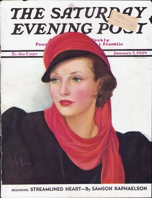 JAN 7 1939 Green Eyed Woman's Fashion SATURDAY EVENING POST COVER ONLY #2 - Image 1 of 3