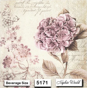(5171) TWO Individual Paper BEVERAGE / COCKTAIL Decoupage Napkins - HYDRANGEA - Picture 1 of 3