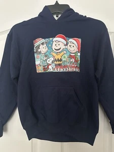 Charlie Brown Peanuts Youth Medium Navy Christmas Hoodie Super Clean - Picture 1 of 6