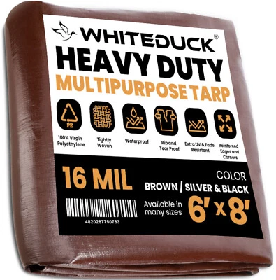 WHITE DUCK OUTDOORS WHITEDUCK Heavy Duty Poly Tarp 16 Mil - Waterproof Tarpaulin Cover Resistant
