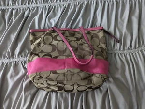 Vintage COACH Signature Brown/Pink F13548 Purse Handbag Signature Monogram - Picture 1 of 6