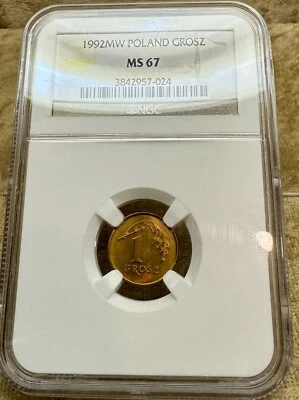 Polonia 1992 MW 1 Grosz NGC MS 67 segundos grado más alto  Foto 1 de 4