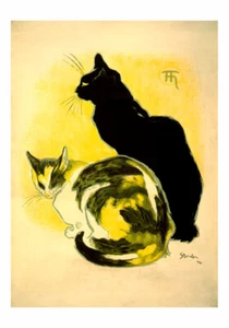 STEINLEN DEUX CHATS  TIRAGE D'UN DESSIN DE 1894 FORMAT A4 - Picture 1 of 1