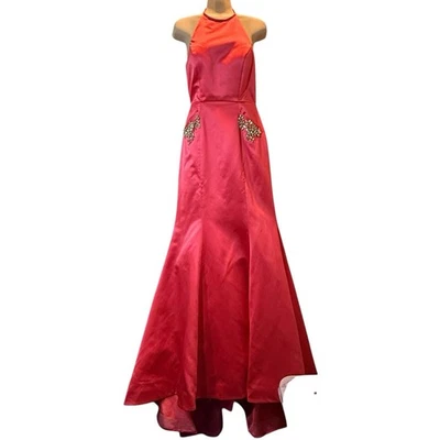 Sherri Hill Talla 6 Rojo Satinado Dos Piezas Sirena Formal Vestido Cuentas Baile de graduación Vestido Foto 1 de 4